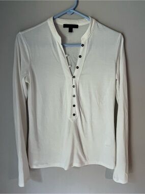 Banana Republic White Long-Sleeve Henley Top